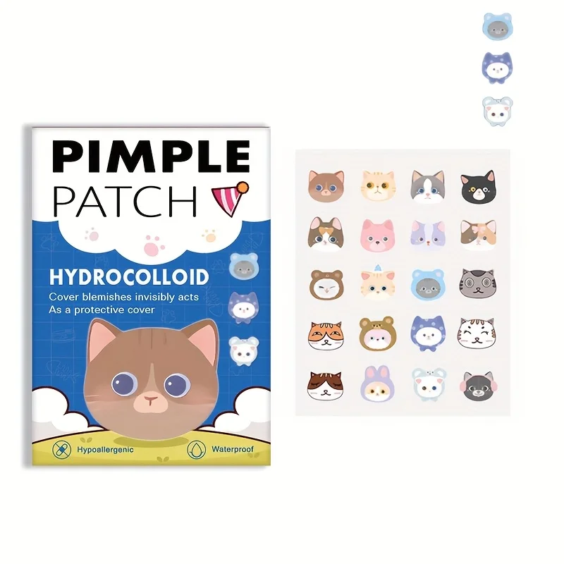 20 قطعة من ملصقات حب الشباب على شكل قطة كرتونية لطيفة، لتغطية العيوب، مقاومة للماء والعرق #1