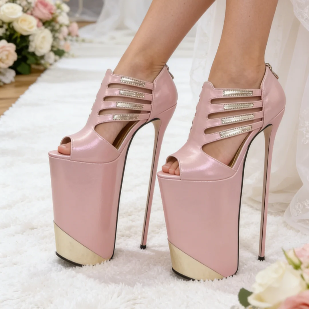 

SDTRFT Zapatos Mujer Ankle Strap 12 Inch Fetish RED Pink Sandals Summer 30cm Thin High Heels Pumps Platform Women Peep Toe Shoes