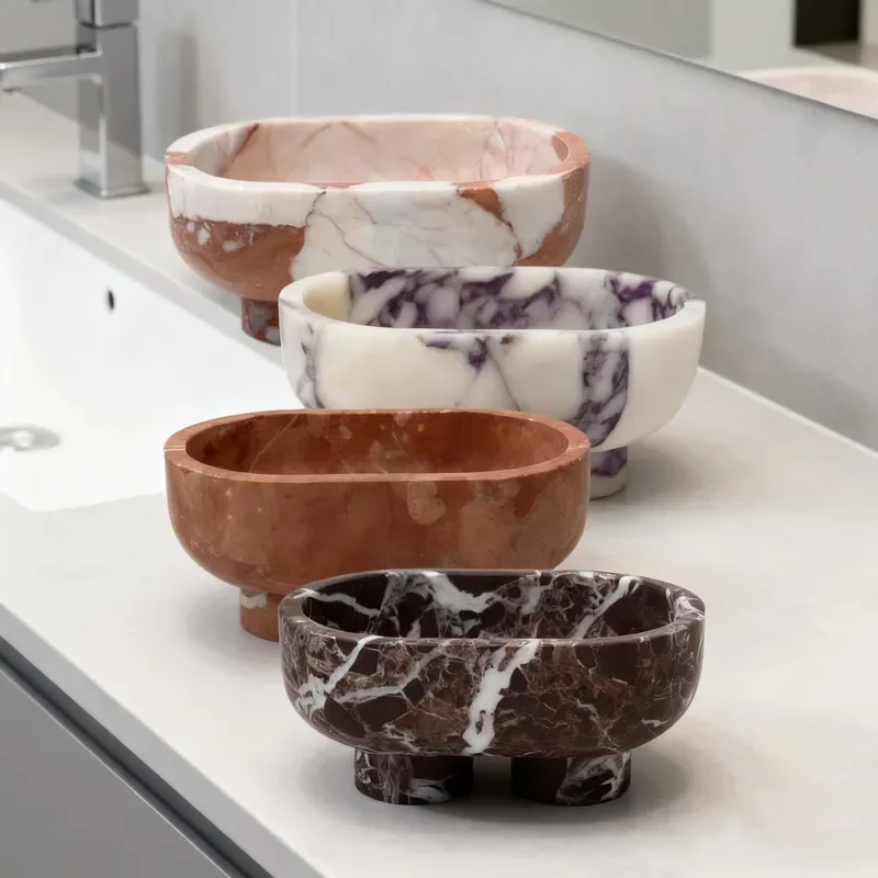 Nordic Modern Marble Serving Tray Natural Stone Rectangular Platter for Fruit Dessert Home Decor Hotel Villa Apartment