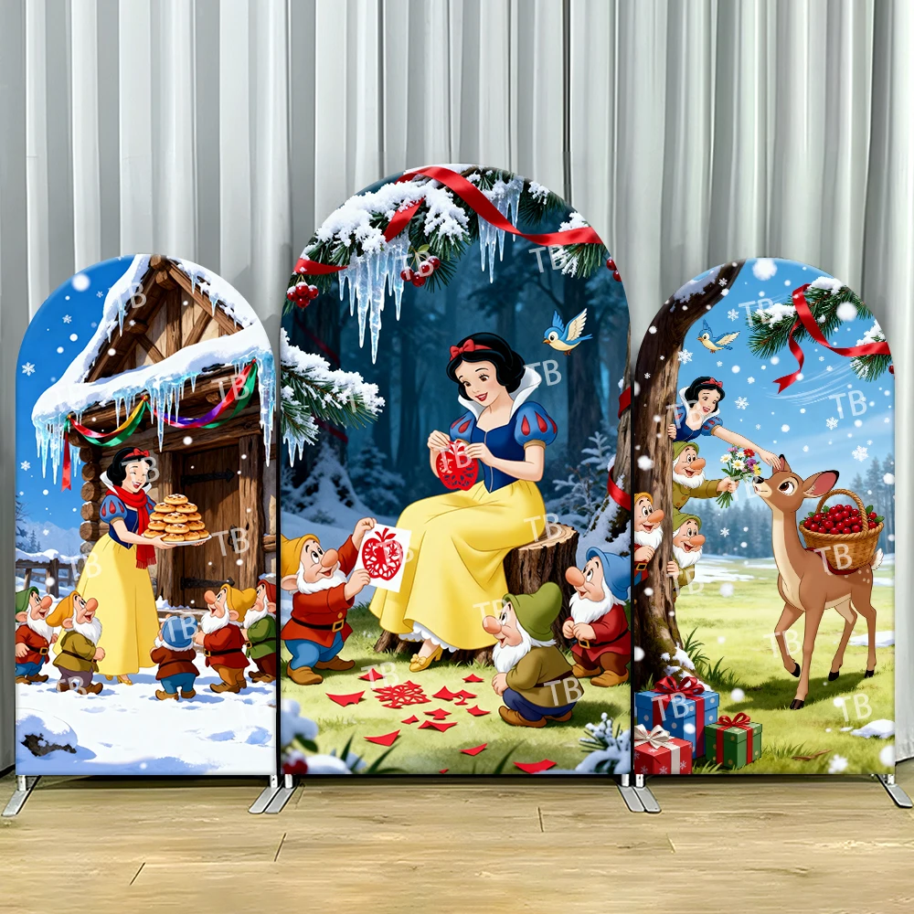 

Snow White Dwarfs Winter Arch Backdrop Cover Crafts Gifts Scene For Kids Birthday Party Festive Cartoon Theme Photo Booth Decor