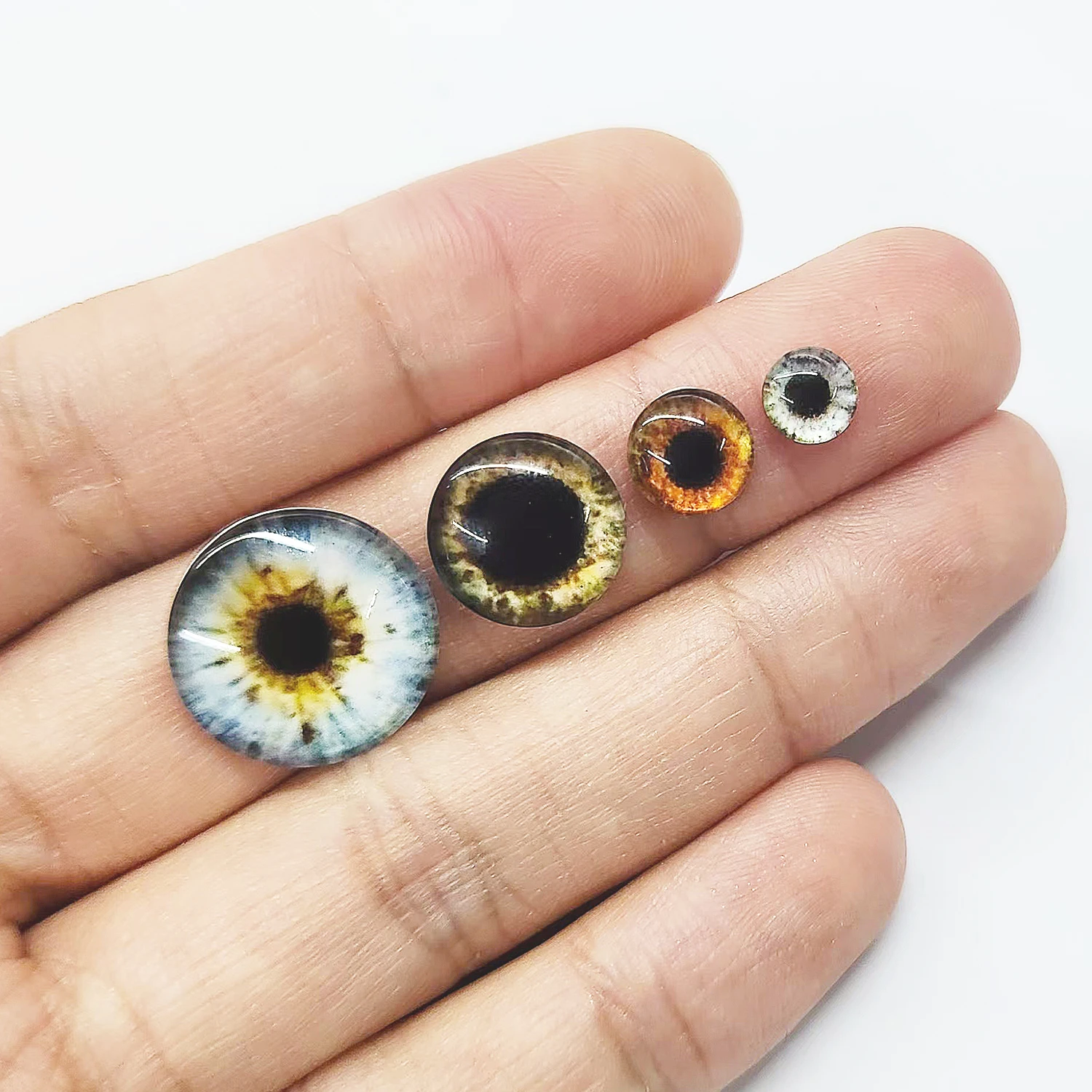 6/8/12/19mm Doll Eyes Cat Eyes Glass Eyes Round Cabochon Eye Mixed Printed Half Round Eyes 30Pcs Mini Animal Eyes for Doll Props