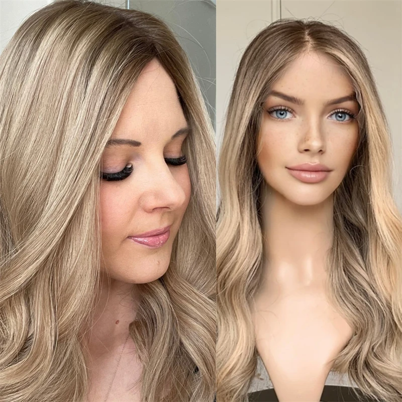 

Cosplay Party Daily Wig Ombre Brown Blonde Balayage Synthetic Lace Front Wig Natural Hairline Look Fashion Wig 1505 Density 26''