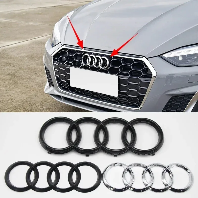 For Audi A3 A4 B8 8P A6 C7 A5 Q5 B7 B6 B9 SLINE QUTTRO RS Q3 Q7 S3 S4 S5 S6 4 Rings ABS Car Front Hood Emblem Bonnet Rear Logo view 2
