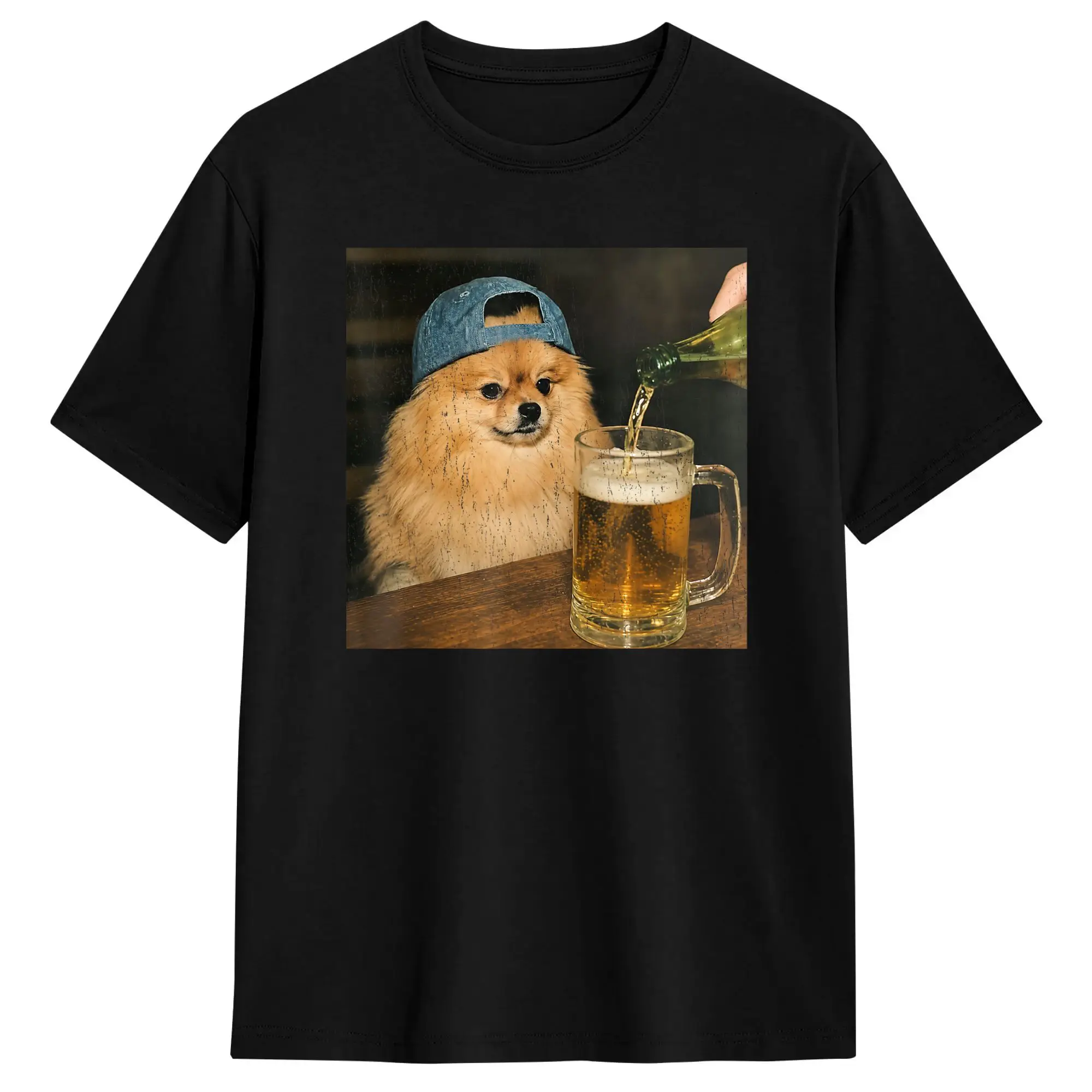 Pomeranian Drinking Beer T-Shirts Fathers Day Dog  100 Cotton Tops Summer Short-Sleeved T-Shirt O-Neck Fashion Casual Tee Shirt