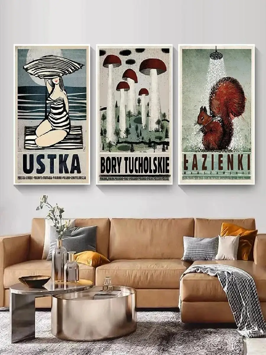 Vintage Polish City  Nature Wall Art  Mountain Sea Animal  Women Posters and Prints on Canvas for Living Room