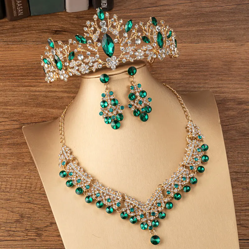 

KMVEXO Gorgeous Crystal Bridal Jewelry Sets for Women Fashion Tiaras Earrings Necklace Crown Bride Wedding Dubai Jewelry Set