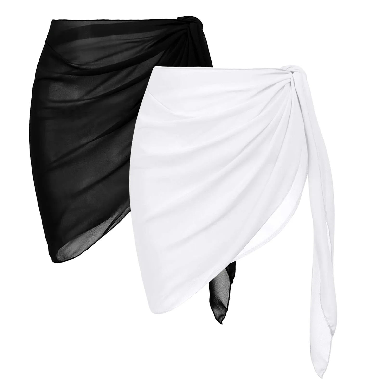 

2 Pieces Women Beach Sarongs Sheer Cover Ups Mesh Bikini Wrap Skirt For Swimwear Solid Color Swimsuit Bathing Suit 2025 Pareo