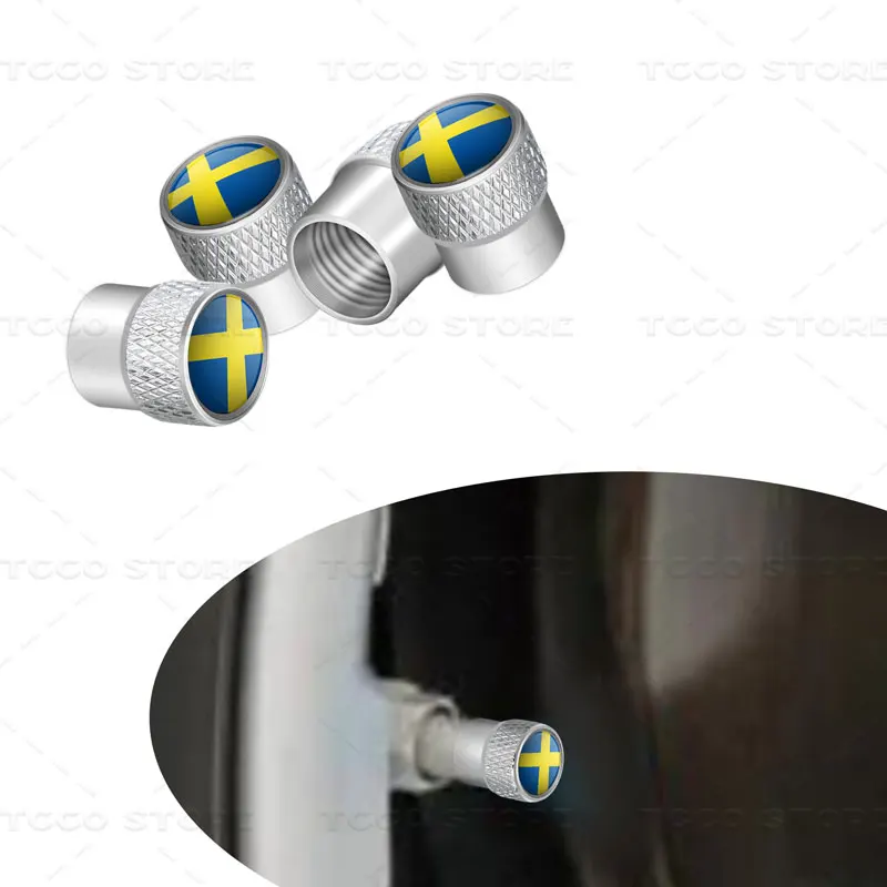 4pcs Metal Moose Deer Swedish Flag Emblem Car Wheel Tire Valve Caps Cover Accessories For Volvo V40 V60 XC60 XC40 XC90 S60 S90