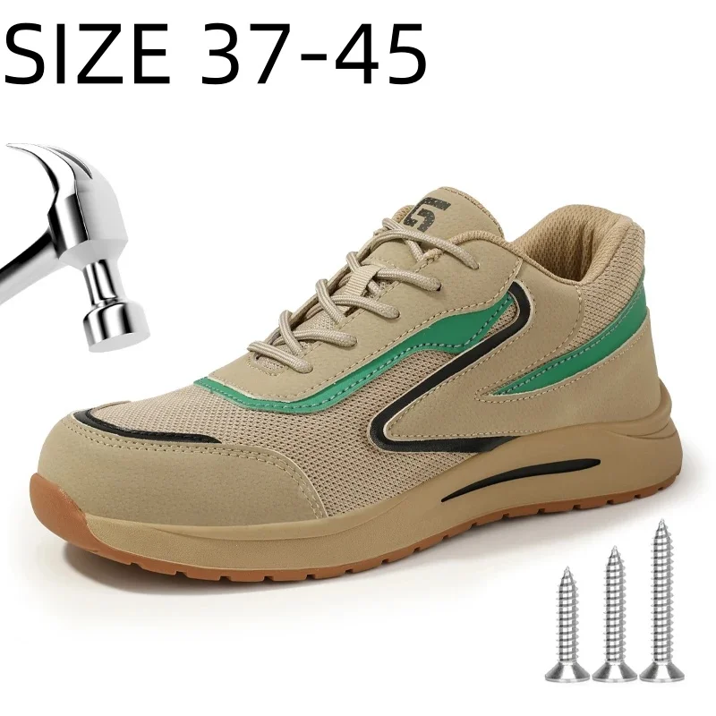 GUYISA Men Safety Shoes Rubber Non Slip Sole Khaki Steel Toe Anti Smashing Anti Stabbing Work Shoes Men Sneakers Size 37-45