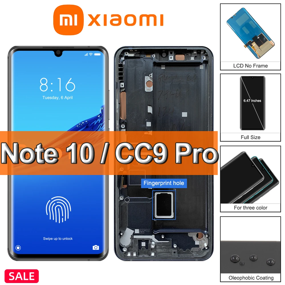 

Original 6.47" Display For XiaoMi Mi Note10 Note 10Pro LCD CC9 Pro LCD Display Touch Screen Digitizer Assembly With Frame LCD