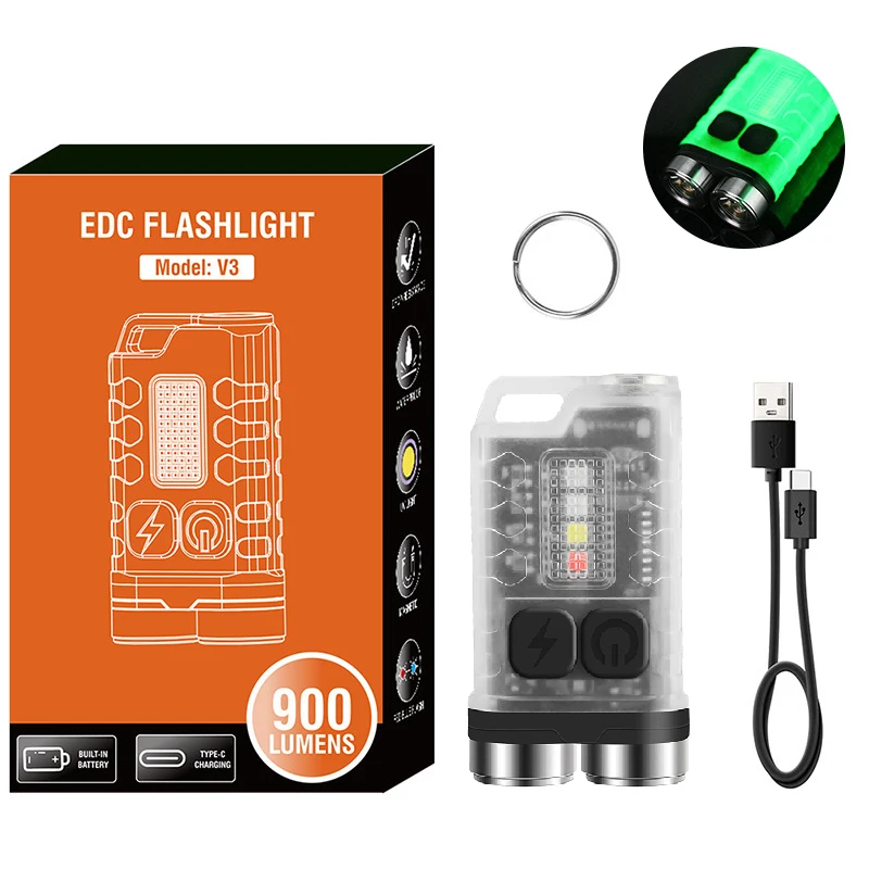 Heinast V3 EDC-Taschenlampe, Schlüsselanhänger-Licht, 900 Lumen, tragbar, superhell, Typ C, USB-Ladeanschluss, Notfall, Arbeit, Camping, Licht 5