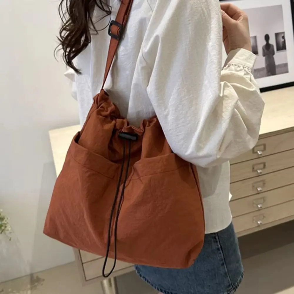 Oxford Cloth Versatile Shoulder Bag Solid Color Large Capacity Casual Crossbody Bag Portable Minimalist Drawstring Shoulder Bag
