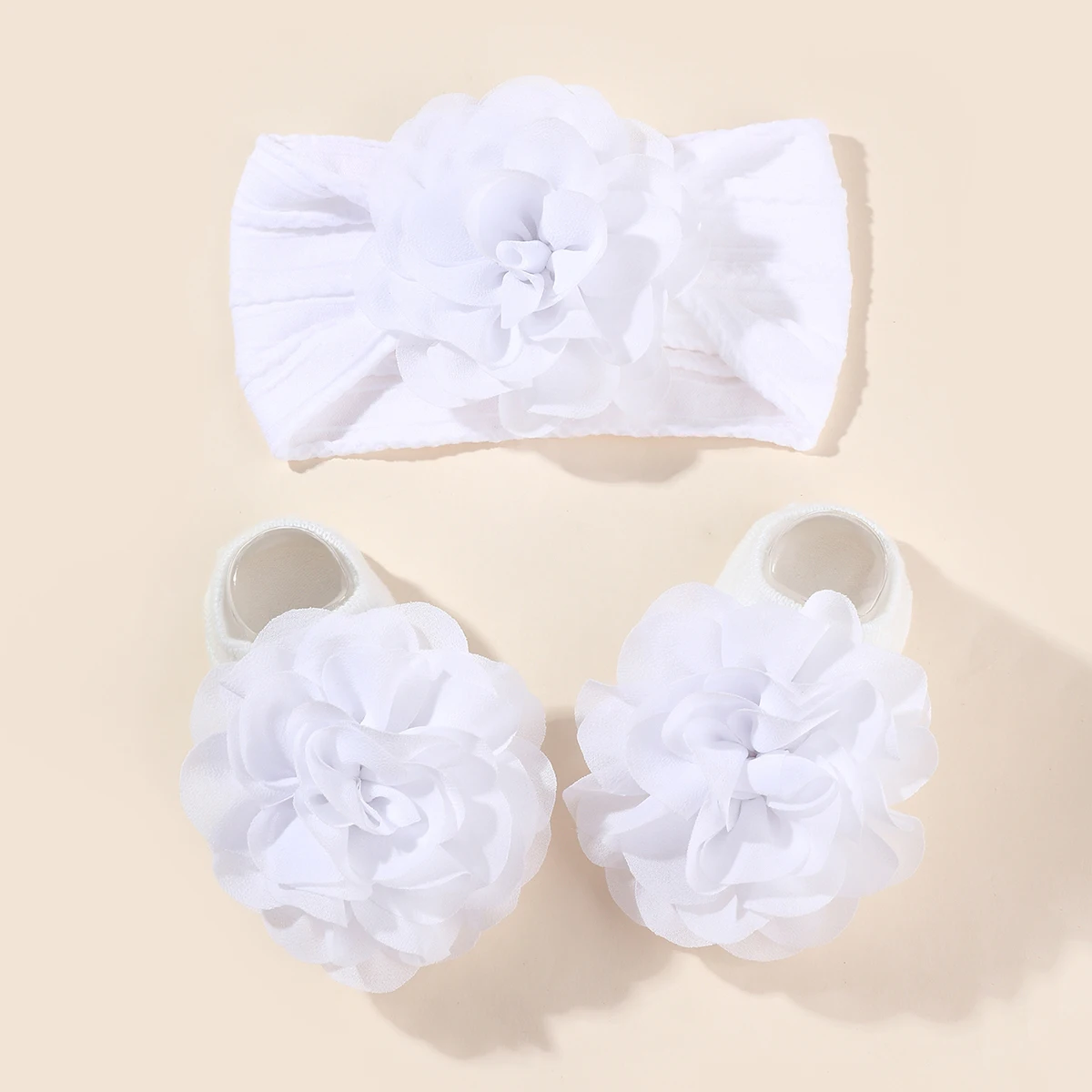 Flower Baby Headband and Socks Set Newborn Girl Soft Nylon Hairband Elastic Floral Turban Short Sock Infant Headwear set