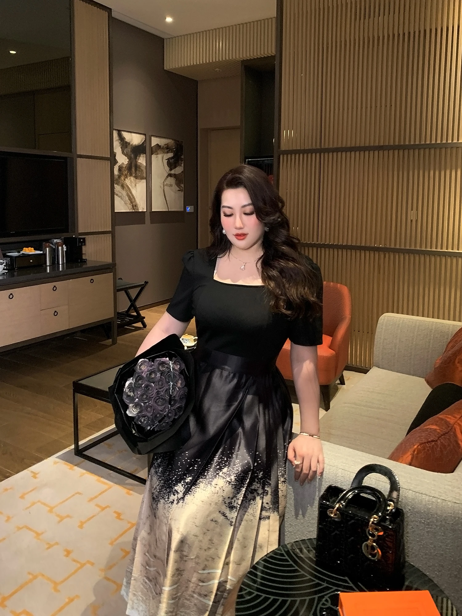 

Ele Женское платье большого размера Dr GLEC в китайском национальном стиле в стиле пэчворк с квадратным воротником Bla Color Face Dr