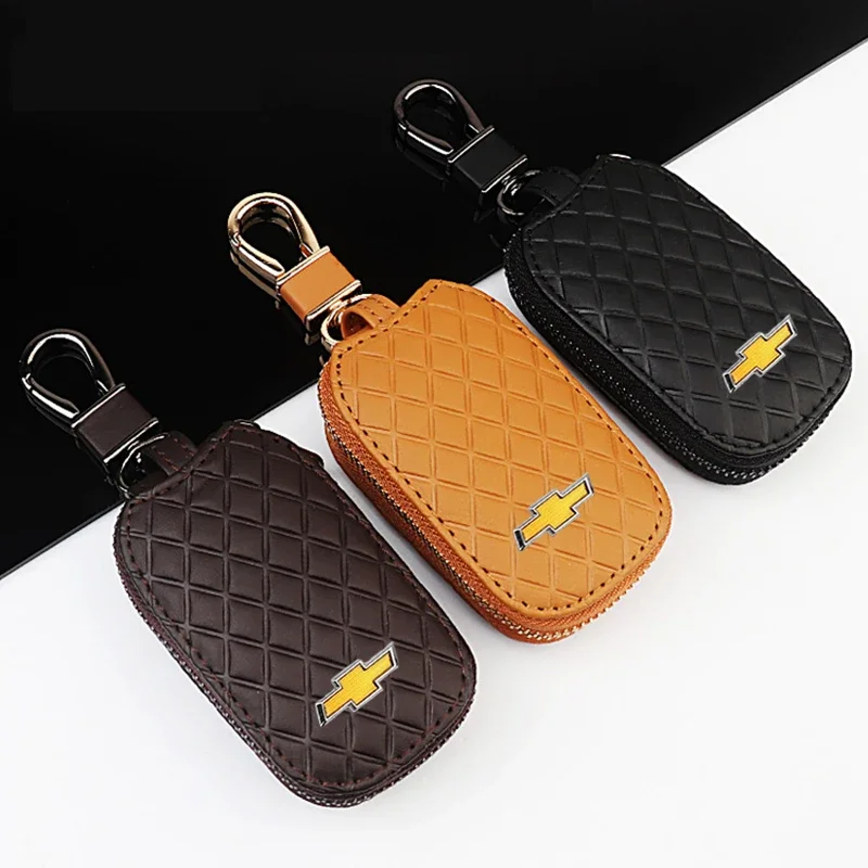 Leather Car Key Case Cover Keyring Bag for Chevrolet Cruze Malibu Tahoe Equinox Impala Sonic Traverse Lacetti Captiva Keychain