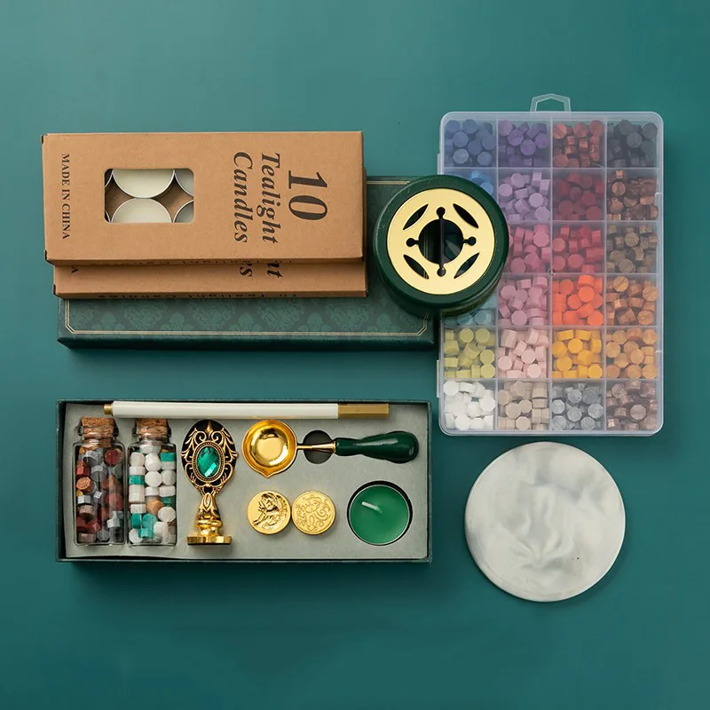 Wax Seal Stamp Set Vintage Kit Luxury Wedding Invitation Postcard Sealing Wax Beads Seal Stamp Melting Gift Packing Box HCS001