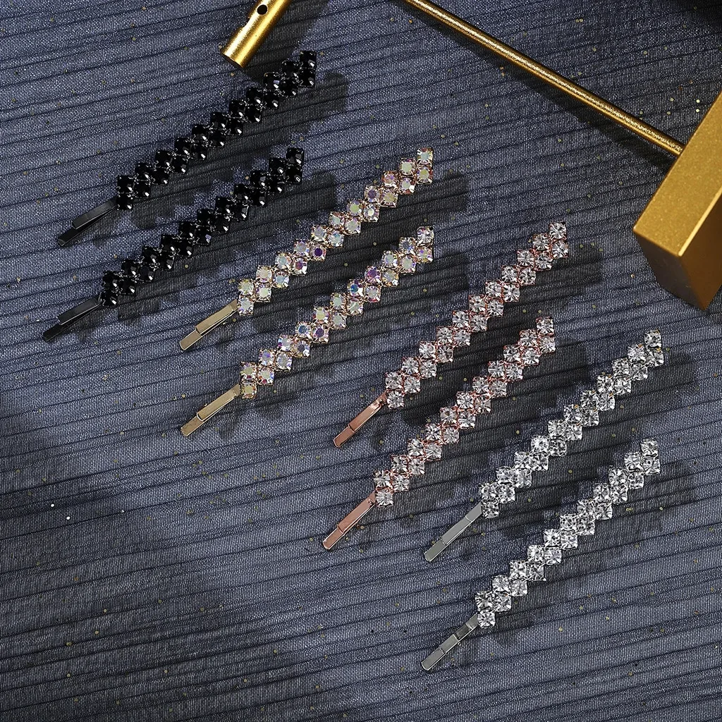2 قطعة/المجموعة الفاخرة كريستال دبابيس الشعر النساء أزياء حجر الراين كلمة واحدة الجانب الانفجارات المشابك إكسسوارات الشعر