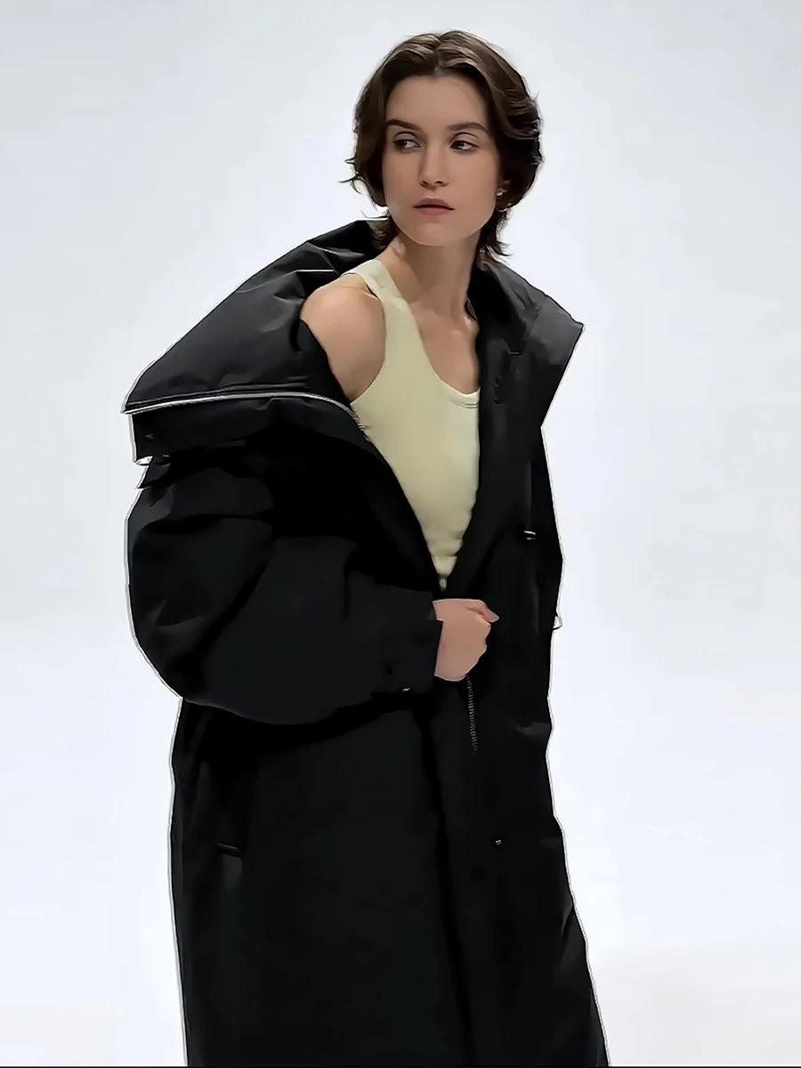 

Women's Long down Jaet 2024 Winter Thiened Hooded Dstring Cozy High-End Feeling Commute Sle White Du down Coat