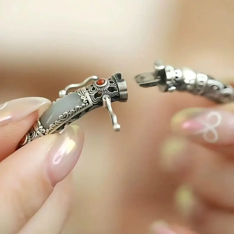 

Ethnic Openwork Filigree Wushi Plaque Bangle Women Adjustable Antique Tribal Cuff Bracelet Vintage Handcrafted Elegant Adornment