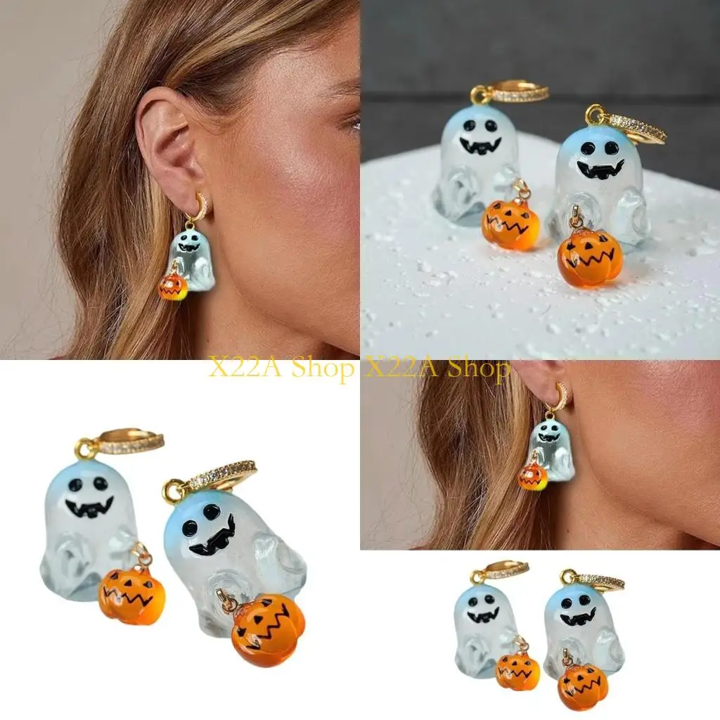 Unique Pumpkin Dangly Earrings Comfortable Fashion Accessory Halloween Theme Ear Drops