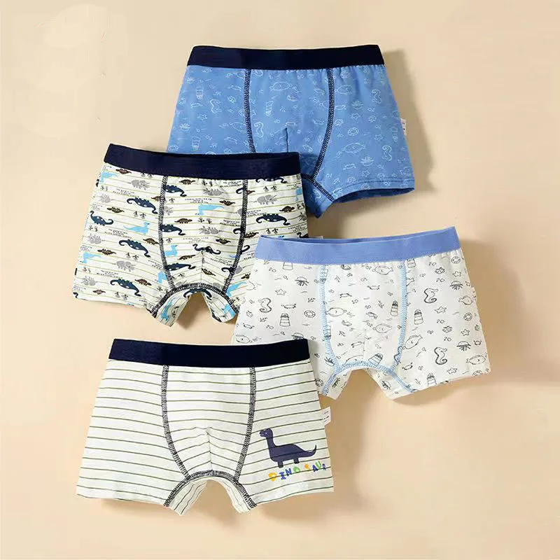 4pcs Boys Underpants Animal Dinosaur Shark Rocket Print Cotton Stretch Children Underwear Sets Kids Panties Boxers Briefs Years