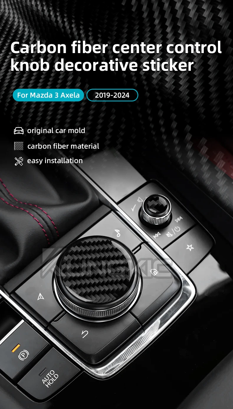 Echter, weicher Carbonfaser-Aufkleber für Mazda 3 Axela 2019-2025/CX-30 2020-2025/CX-50 2022-2025, zur Dekoration des Mittelkonsolen-Drehknopfs im Auto. – Detail 1