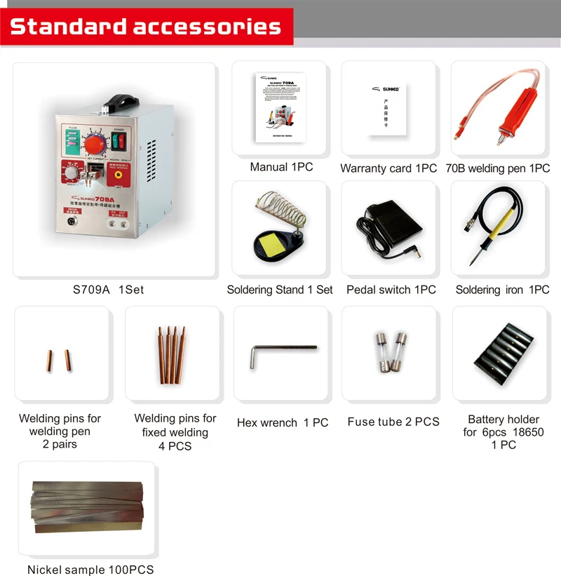 Hot sale SUNKKO 709A Battery Spot Welder with HB-70B Welder pen for 18650 WELDING STATION Spot Welding Machine 110V