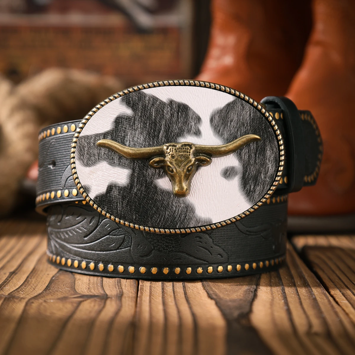 1pc Western Cowboy Style Belt - Suitable for Both Men and Women. Western Buckle PU Embossed Belt. Unique and Retro Design