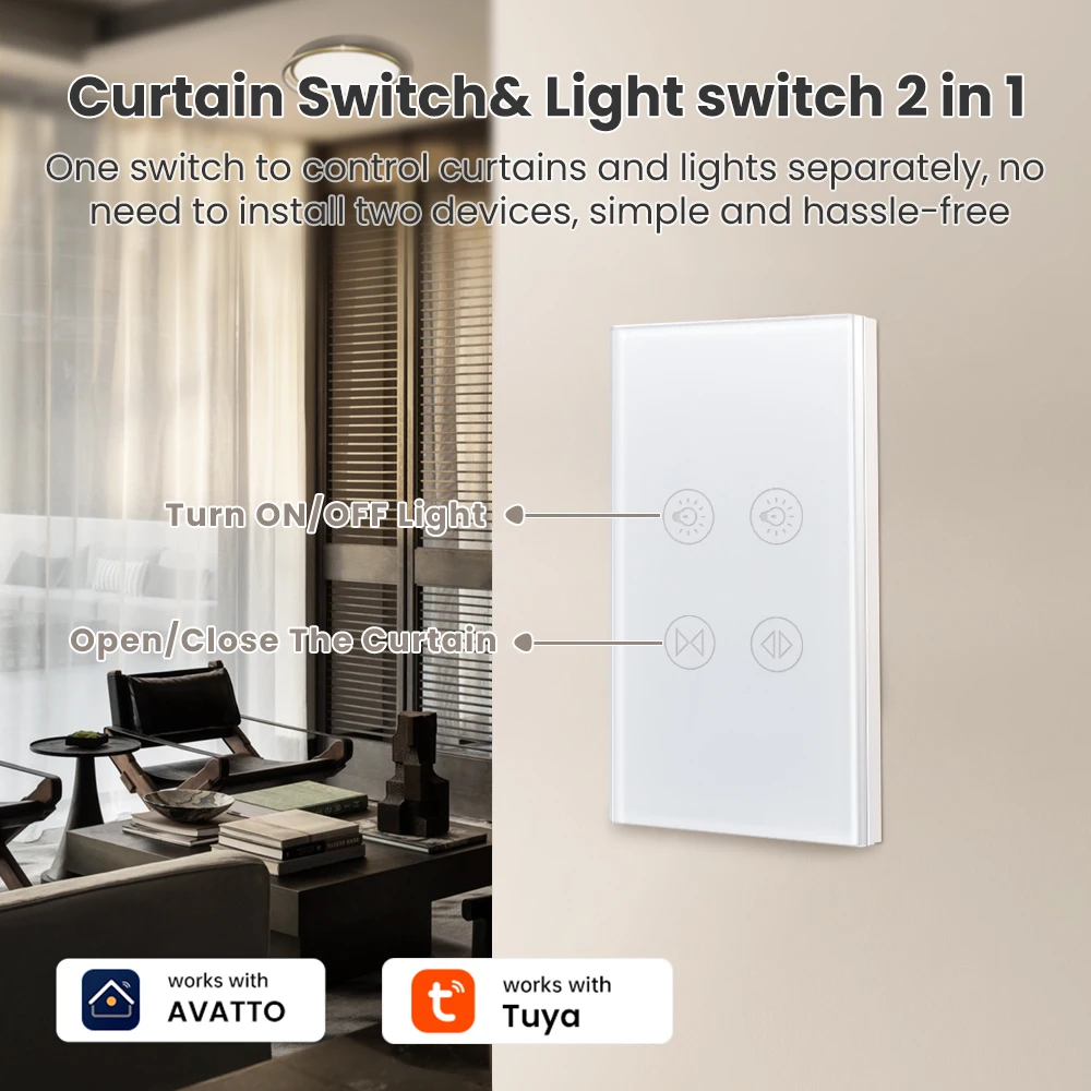 MIUCDA Tuya WiFi Curtain Light Switch Smart Curtain Blind Switch for Electric Motorized APP/Voice Control For Alexa,Google Home