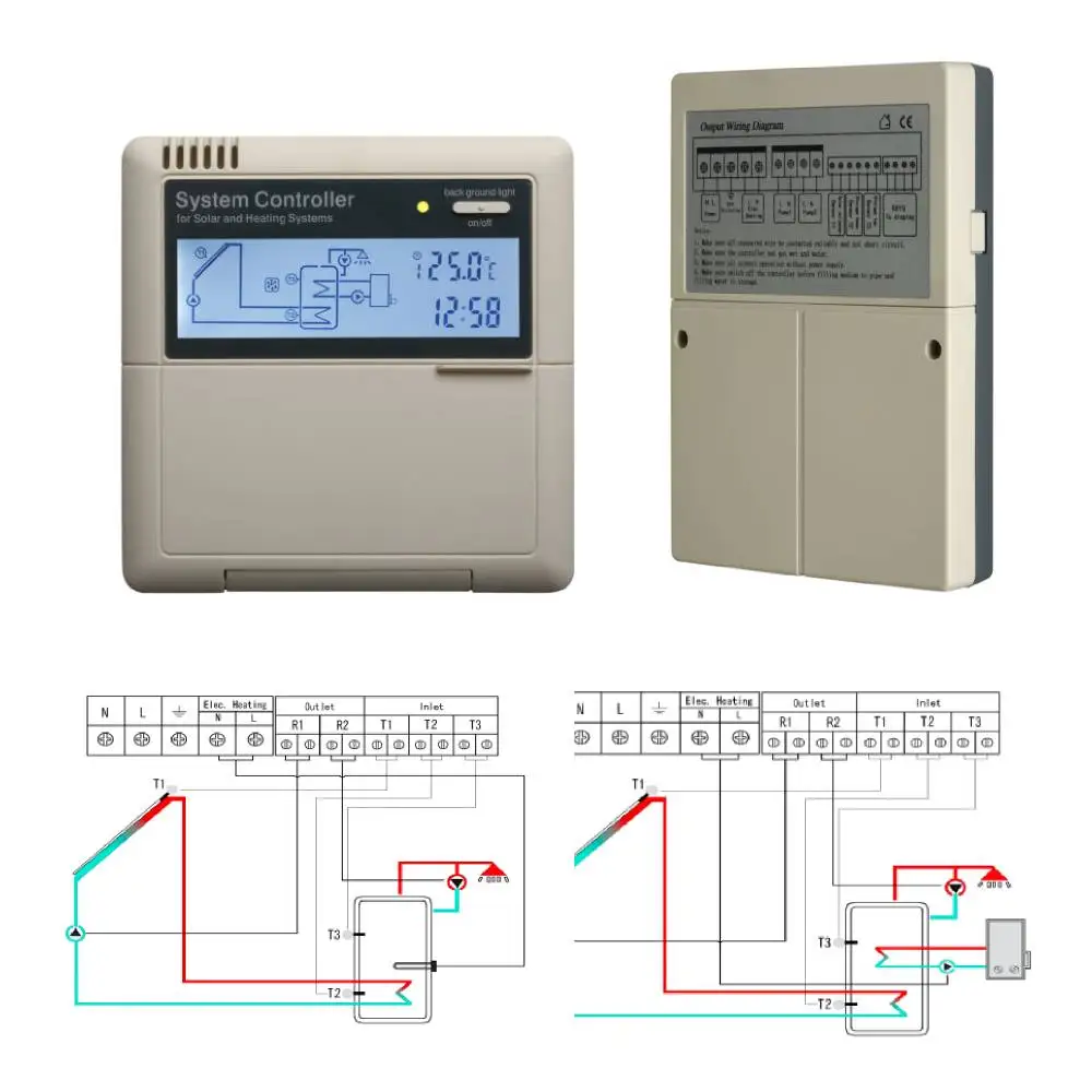 Solar Water Heater Controller SP24 System Setup Switch on Electric Heater Gas Boiler as Auxiliary Heating Device System