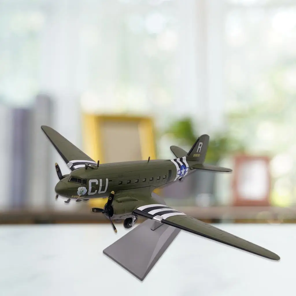 

1:100 WWII C47 Transport Model Aircraft with Dispaly Stand Collectible Office Ornaments Gift 19.2x29cm