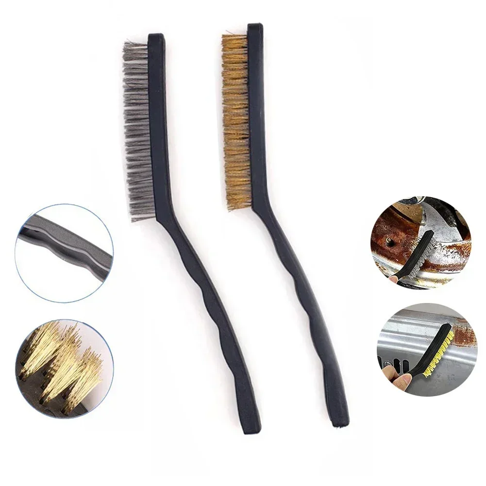 2pcs 9‘’ Wire Brush Brass & Steel Bristles Rust Remover Polishing Brush For Painting Light Metal Battery Cleaning Hand Tools