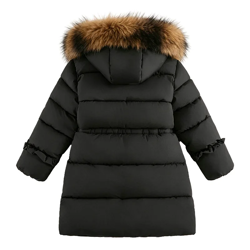 Little Girls Winter Thick Puffer Jacket Parkas Faux Fur Hooded Padded Mid-Length Coat with Bow Pockets Windproof Warm Outerwear