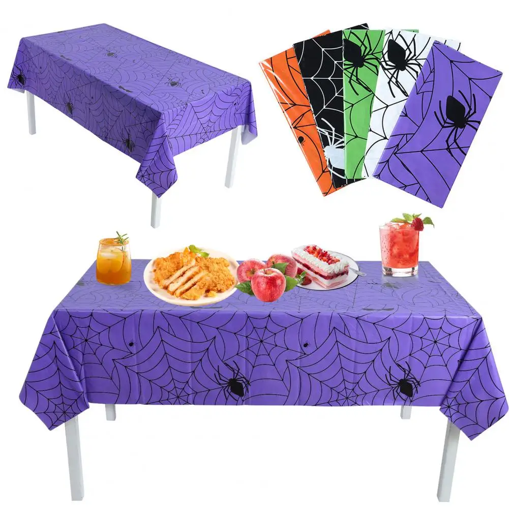 Spooky Atmosphere Tablecloth Spiderweb Halloween Tablecloth Set for Home Party Decor Waterproof Plastic for Dining for Halloween