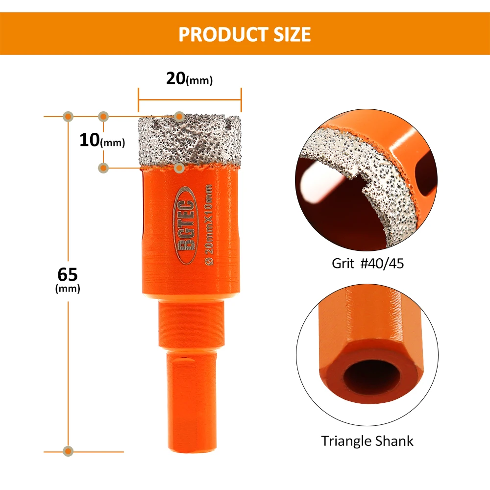 BGTEC 2pcs Dia20mm Diamond Core Bits Triangle Shank Hole Saw Tile Drill Marble Granite Brick Drilling Crown For Angle Grinder