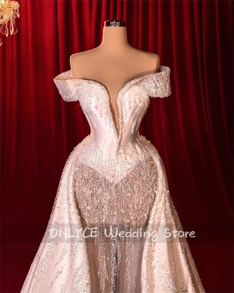 'Elegant Mermaid Wedding Dresses 2024  Off The Shoulder Crystals Beaded Long Custom-Made Robe De Mariee Bridal Gowns