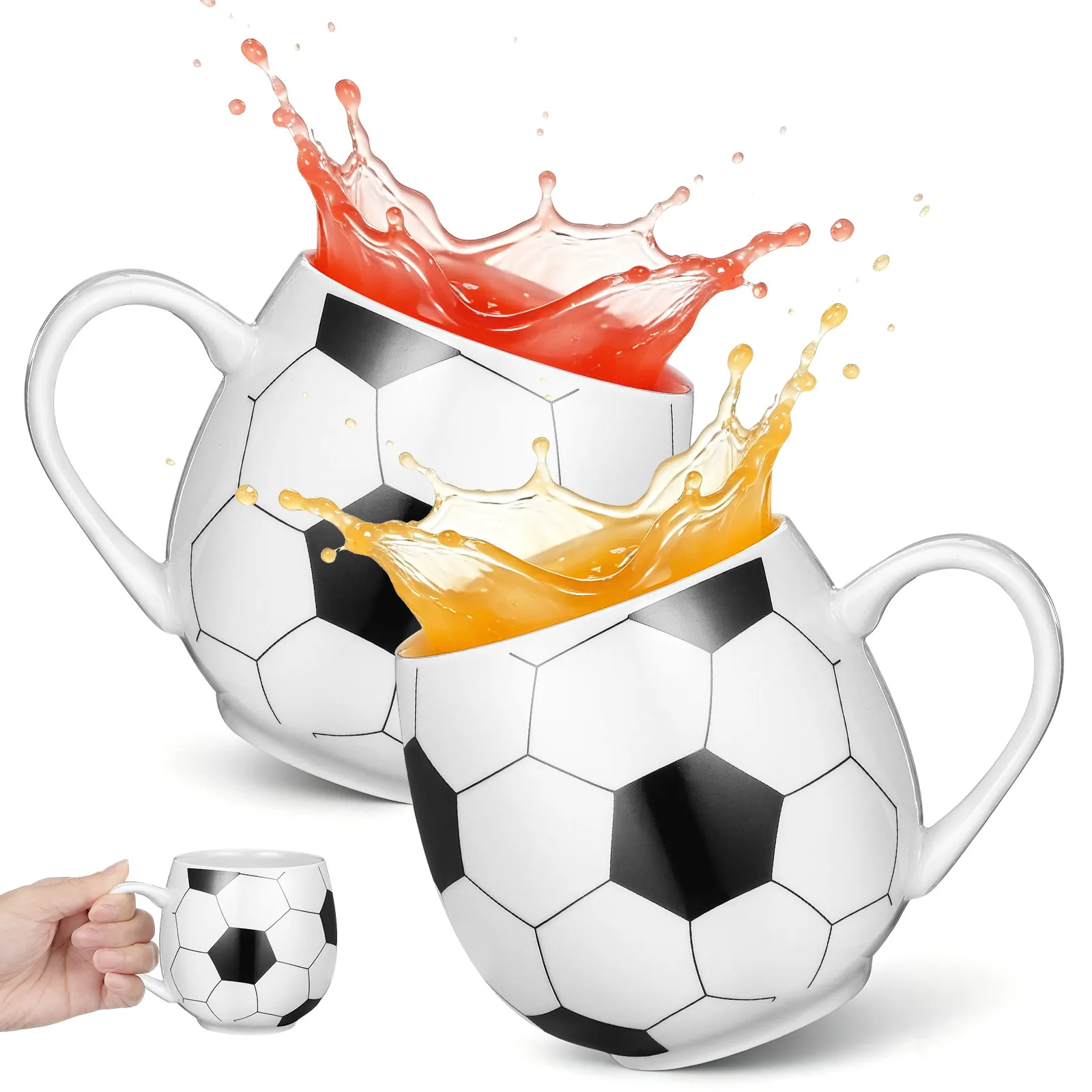2Pcs Soccer Ceramic Mugs Optimal Capacity Football Coffee Tea Cup Novelty Sports Gift Football Enthusiast Mug