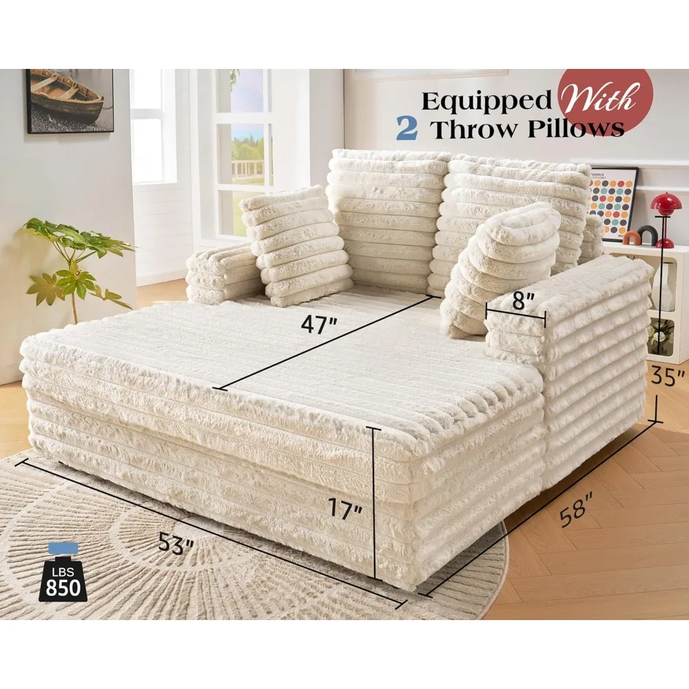 Cadeira de dormir-cadeira de pelúcia para sala de estar, chaise lounge de 53 polegadas interna, sofá-cama estofado com almofadas e braços