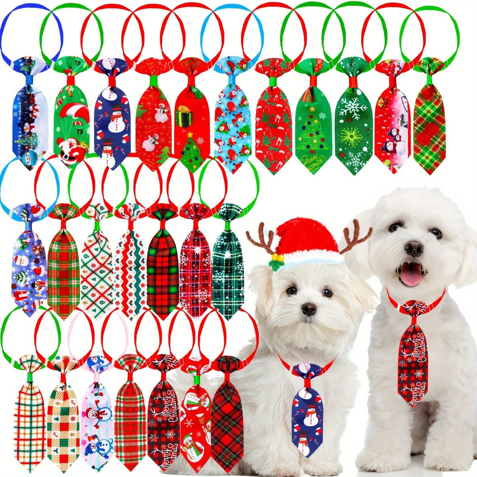 20/40PCS Multi-style Dog Bowties For Christmas Party Fashion Adjustable Dog Neck Ties Collars Winter Pet Accessories For Dogs