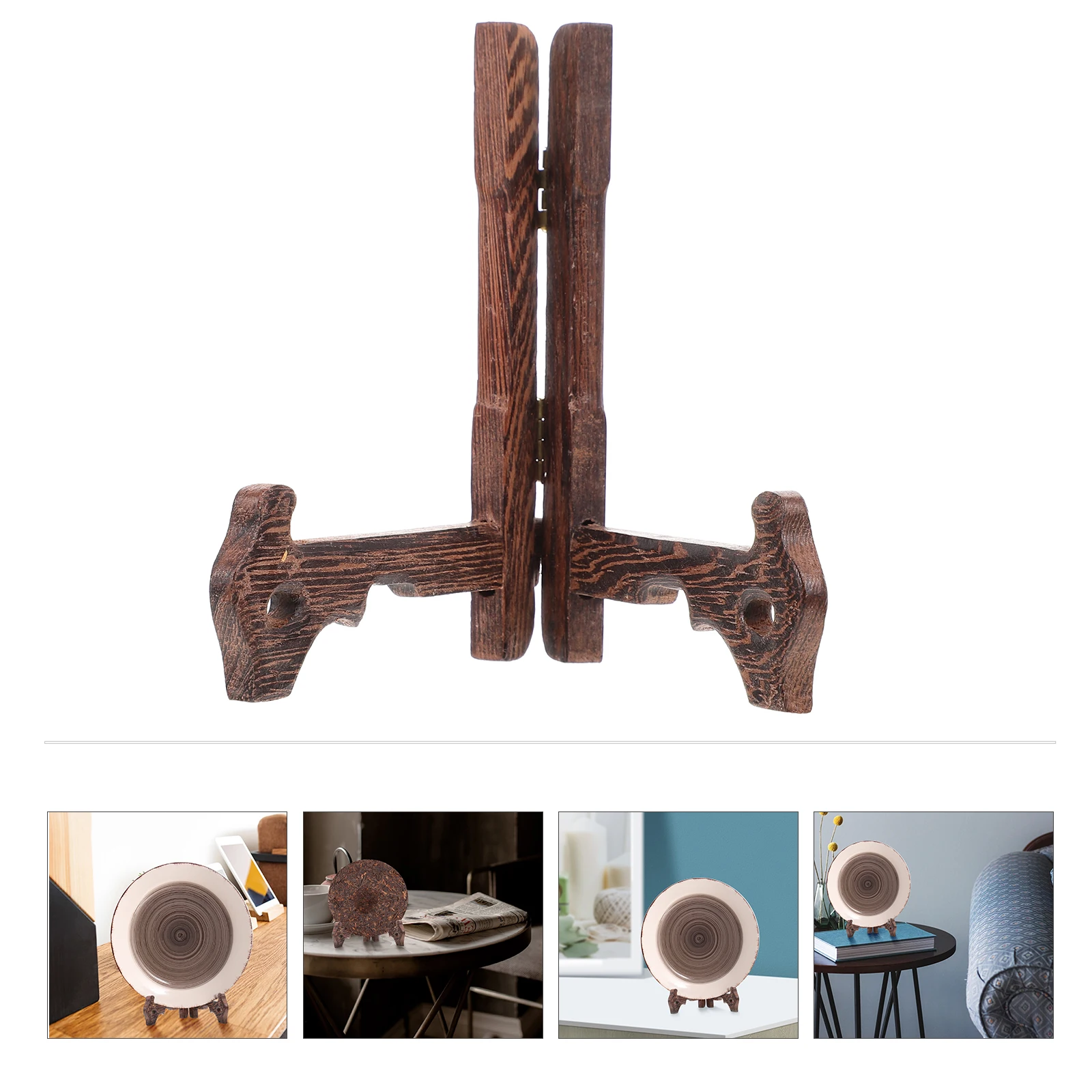 

1pc Folding Solid Wood Tea Stand Lightweight Compact Multi-functional Display Rack Dish Holder Sturdy Base Structure Storage