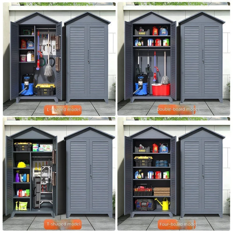 Outdoor Garden Tool Storage Cabinet, Waterproof Sunscreen Fishing Gear Organizer, Patio Cleaning Mop Pegboard Household Cabinet