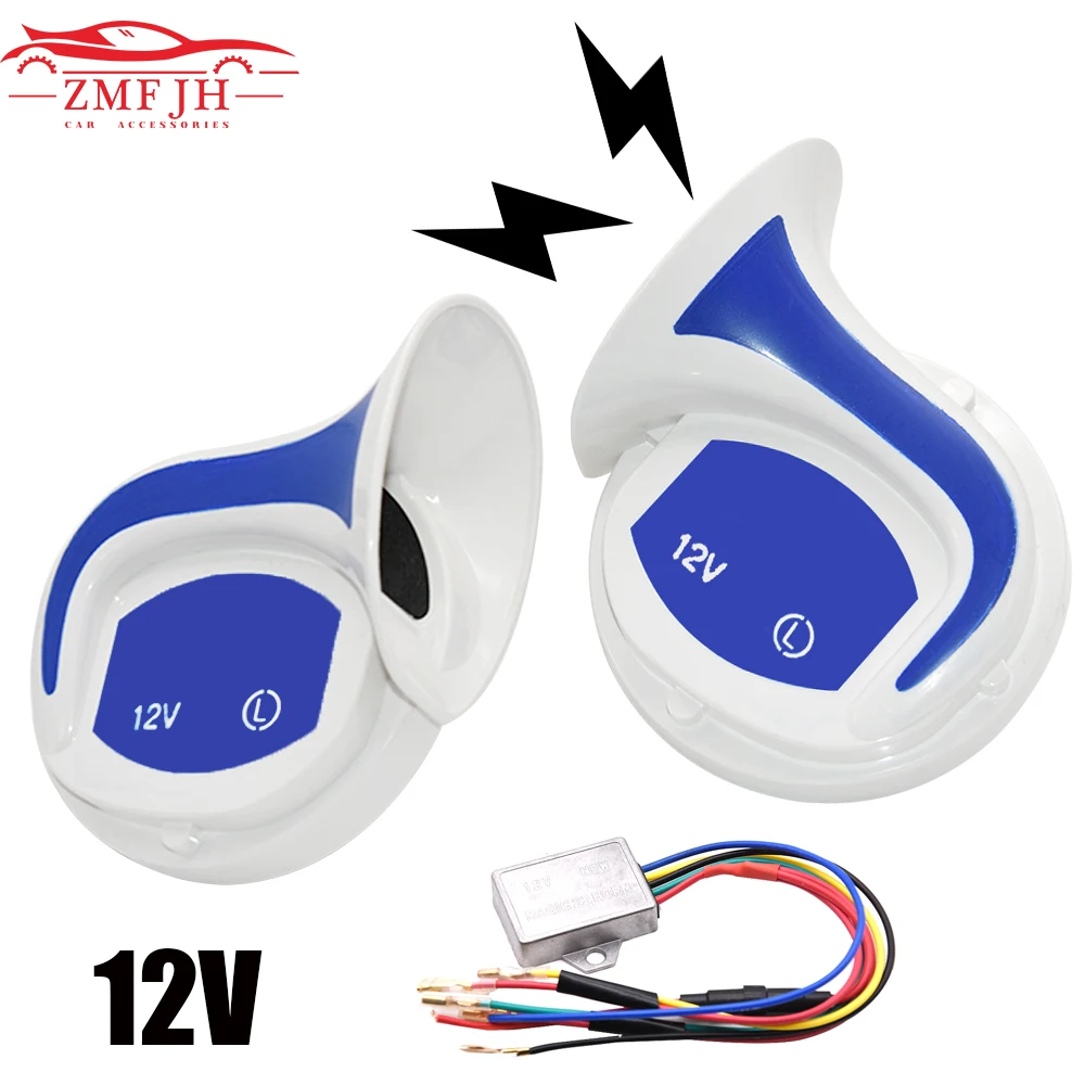 2pcs Universal Loud Car Horn 12V Electric Snail Train Horn Super Loud Car Horns Siren for Motorcycle Car Truck SUV Boat