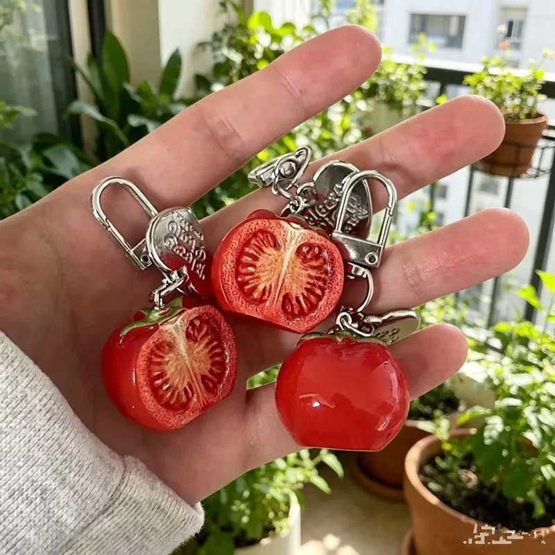 3D Red Tomato Keychain Resin Fruit Charm Cute Pendant for Phone Case/Bag Ideal Birthday Gift for Women And Girls