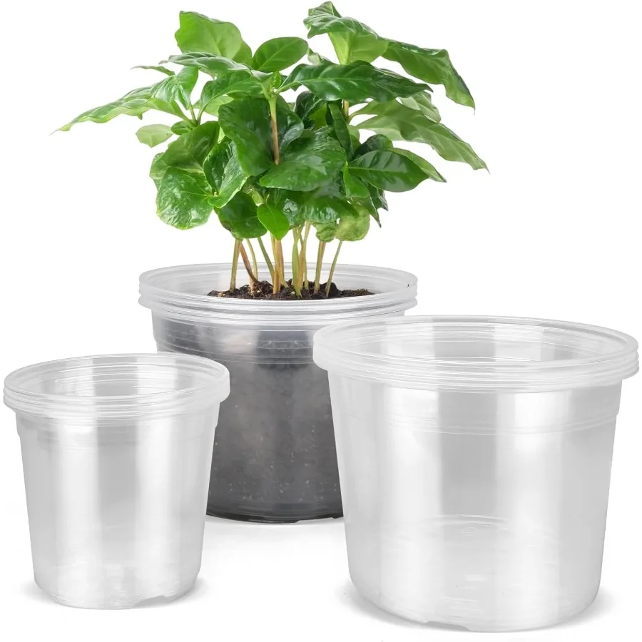

6 8 10 Inch Large Clear Nursery Pots with Drainage 12 Pack Plastic Pots for Plants Ideal Seedling Pots and Plant Pots for Veget