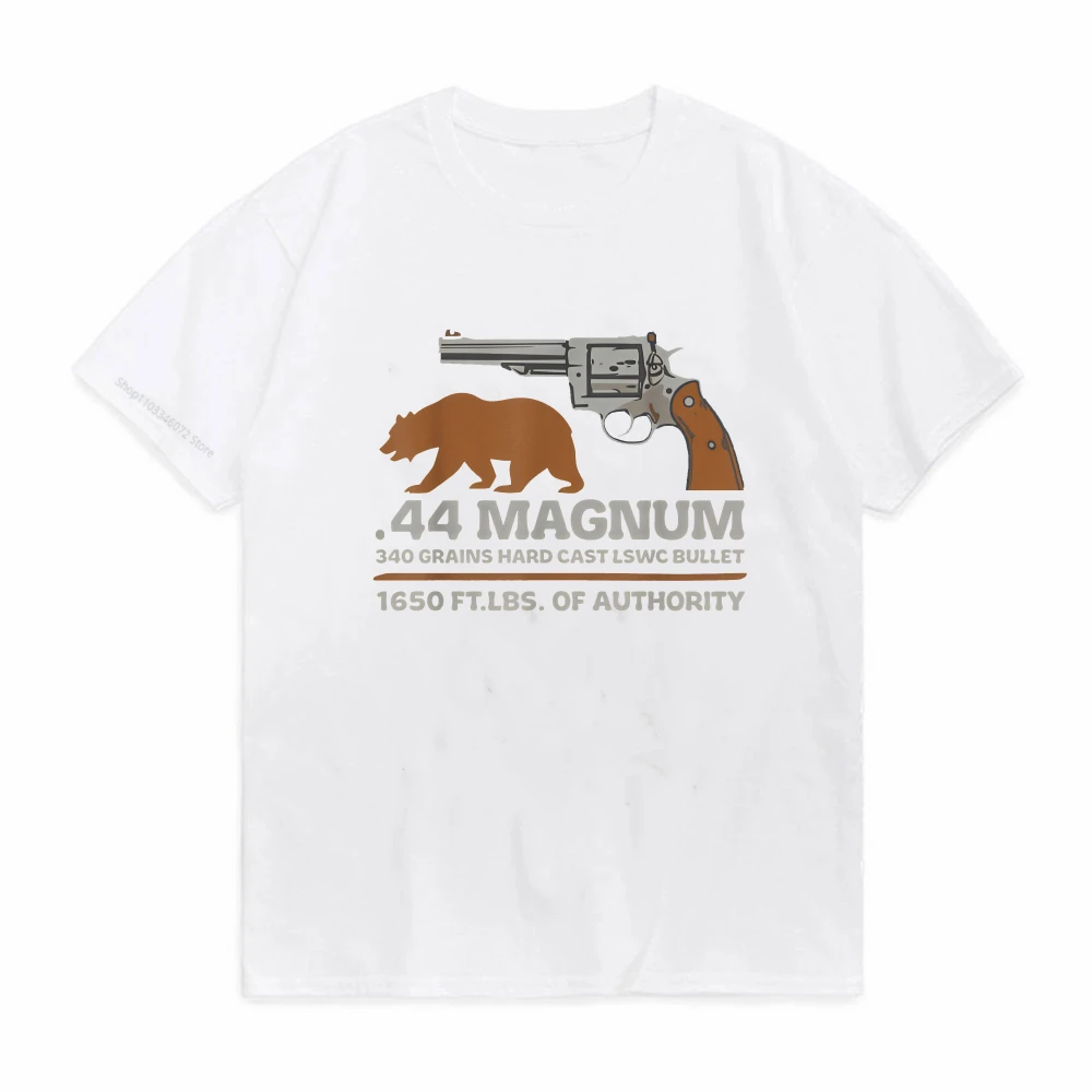 44 Magnum Big Bore Hunting Revolver Bear T Shirt fashion unisex Breathable Loose Round Neck tshirt summer Short Sleeve tee