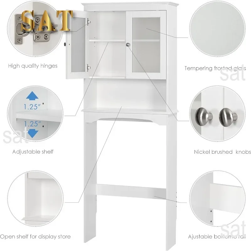 A Over The Toilet Storage Cinet, ove Toilet Storage Shelf with Glass Doors, Behind Toilet Bathroom Organizer