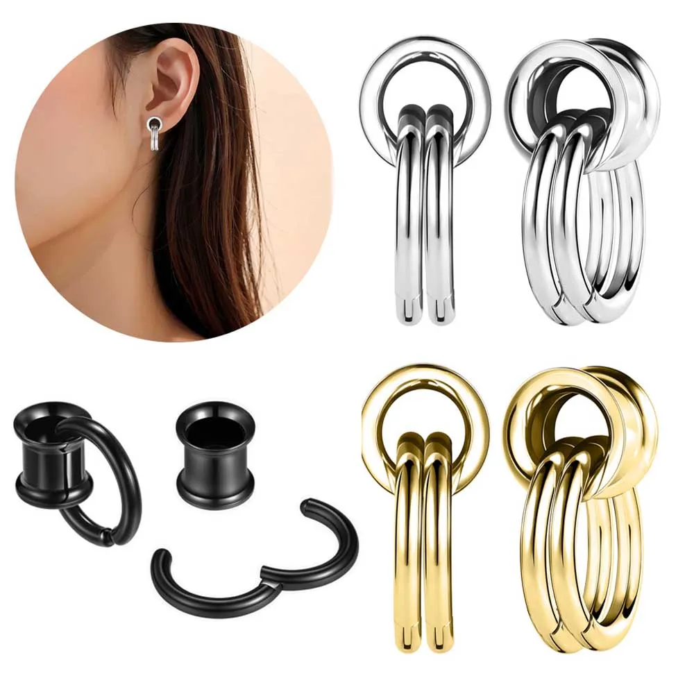 1 Pair of 316L Stainless Steel Hoop Earrings Ear Plugs Ear Drop Tunnel Hypoallergenic Ear Expander Piercing Body Jewelry 8-16mm