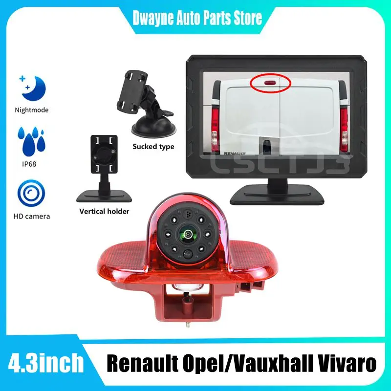 

Car Brake Lights Third Brake Light Reverse Camera For Renault Transport Opel/Vauxhall Vivaro 2001-2014 with 4.3-inch Monitor Kit