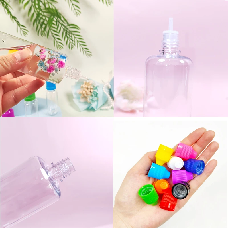 10Pcs 3ml-120ml Empty Squeezable PET E Liquid Dropper Bottles Eye Liquid Dropper Container With Color CRC Cap with Free Funnels