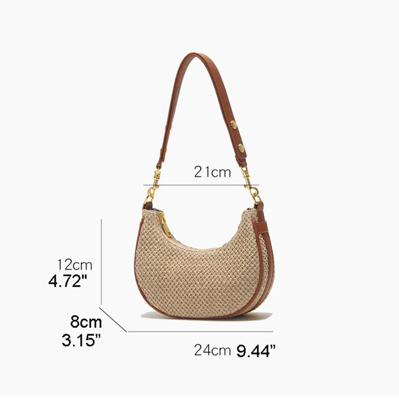 VM FASHION KISS Bohemia Women's underarm bag Straw + PU Knitting Half Moon handbags grass woven Crossbody Single shoulder bag